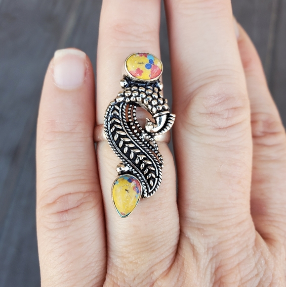 New Mosaic Jasper 925 Silver Peacock Ring. - Picture 3 of 14